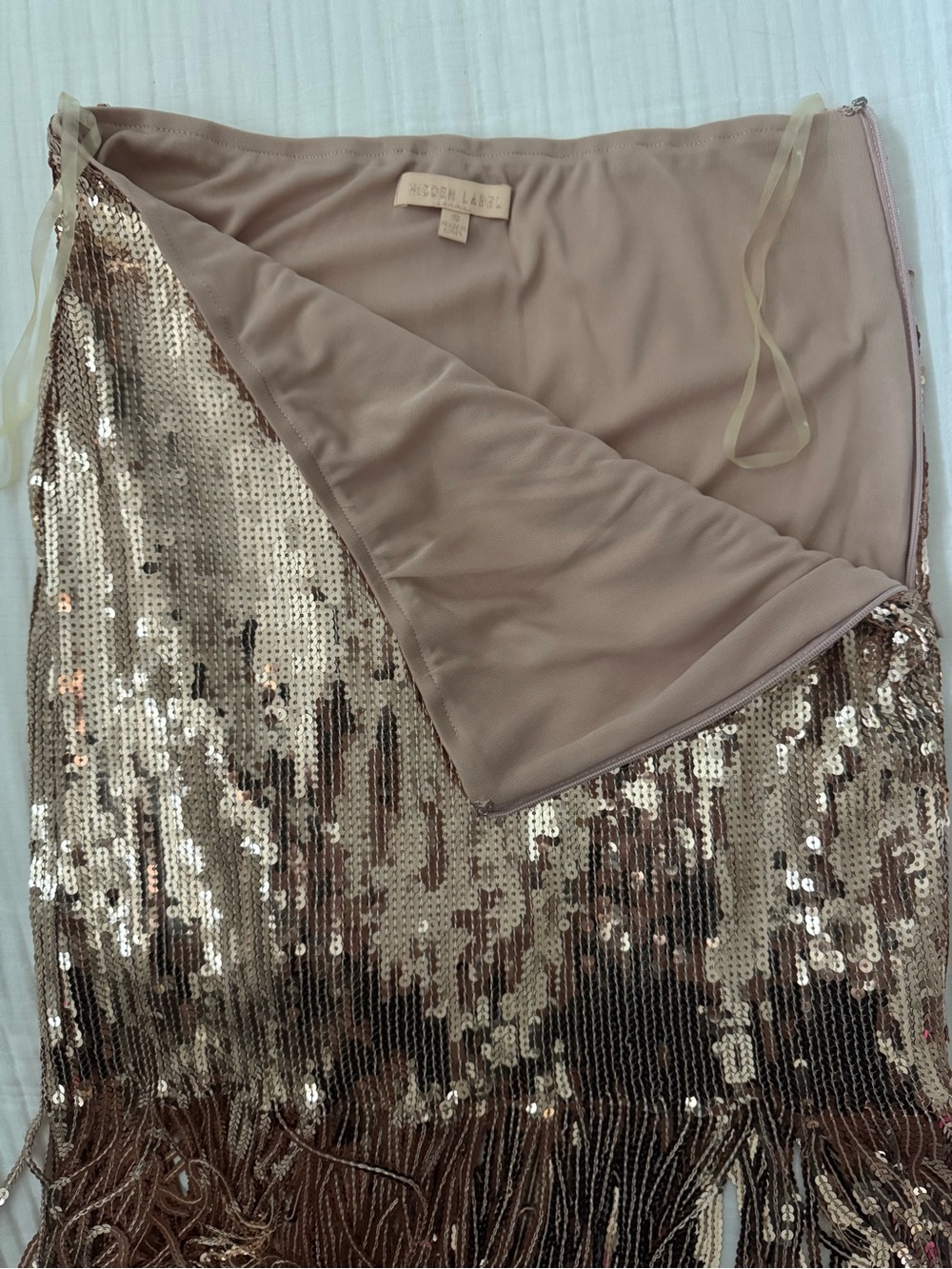 Fringe Sequin Pencil Skirt in Rose Gold - Picture 3 of 5